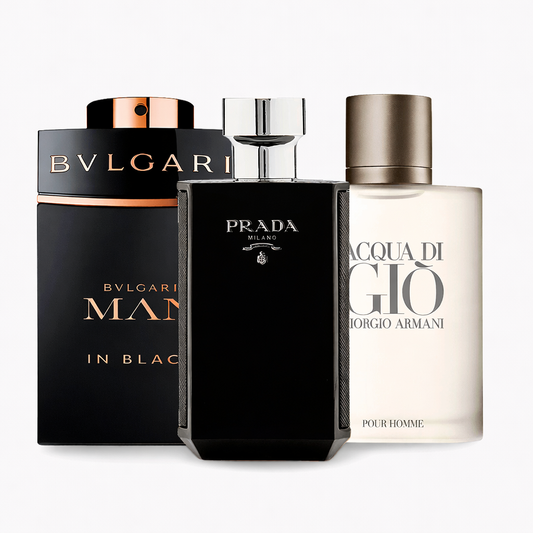 Combo de 3 perfumes Bvlgari In Black, Giorgio Armani Acqua Di Gio, L'Homme Prada Intense 100ml